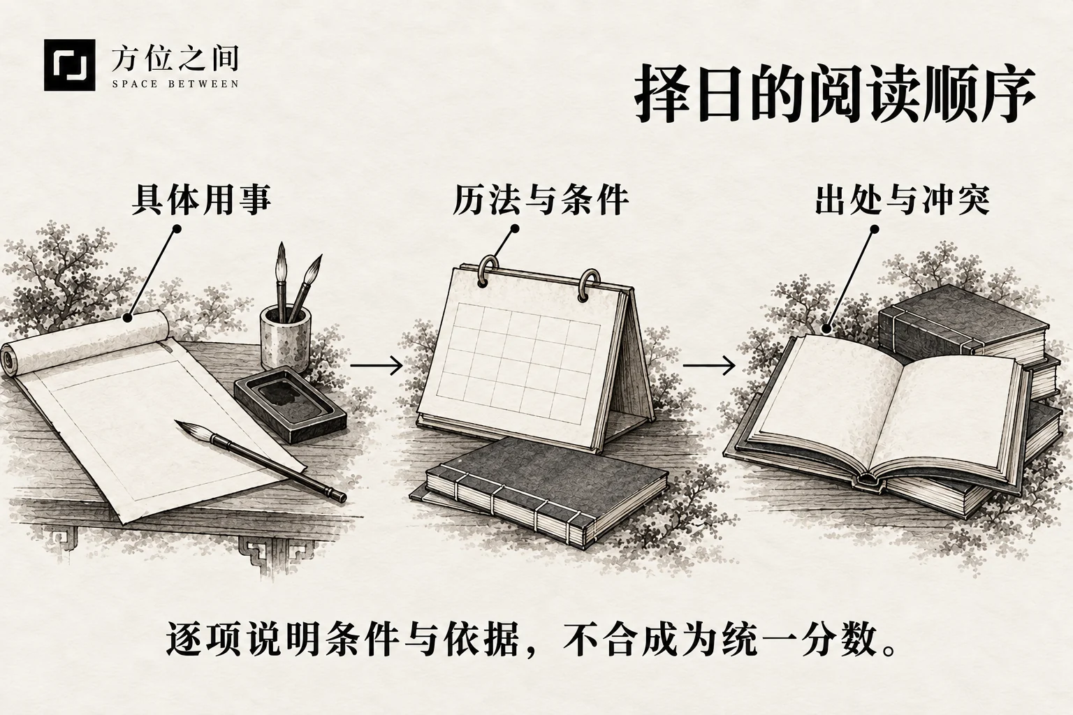 三张纸条上的不同圆形墨记与毛笔