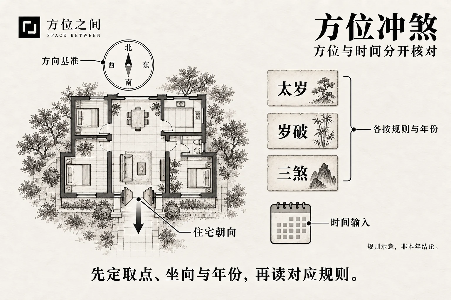 方位冲煞的观察对象与识别图解