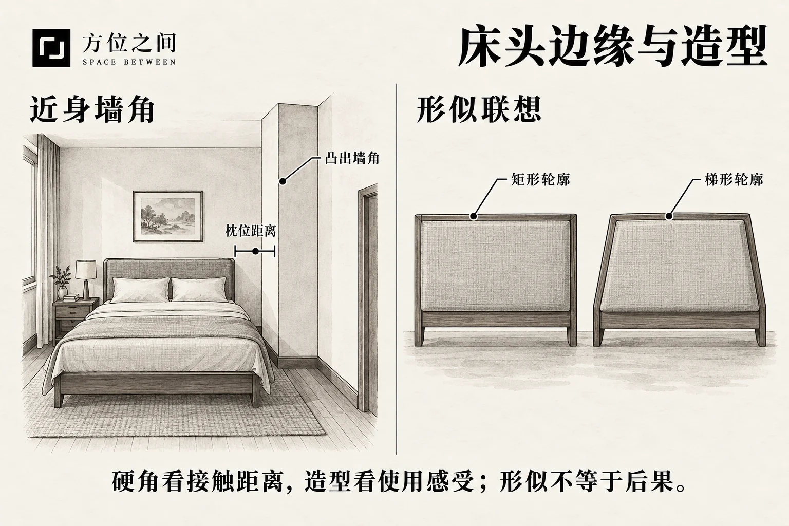 床头壁刀与棺材煞:几何边缘和形似联想的空间关系与识别示意