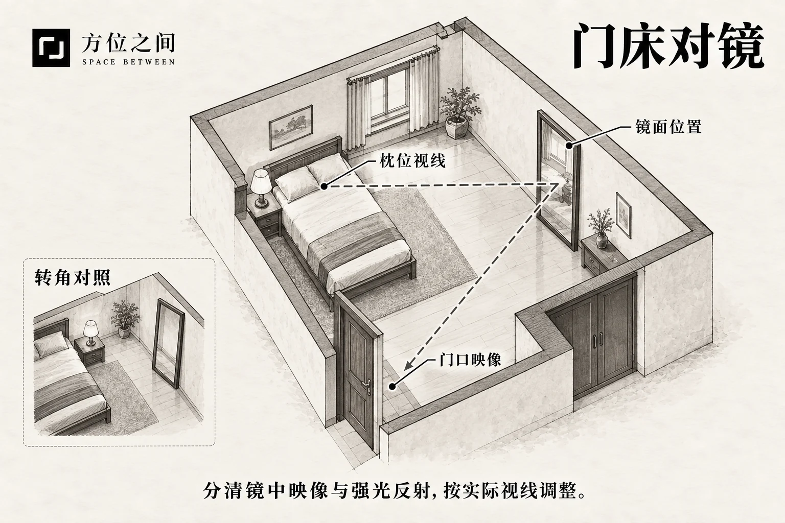 门床对镜与镜子煞:看反射落点的空间关系与识别示意
