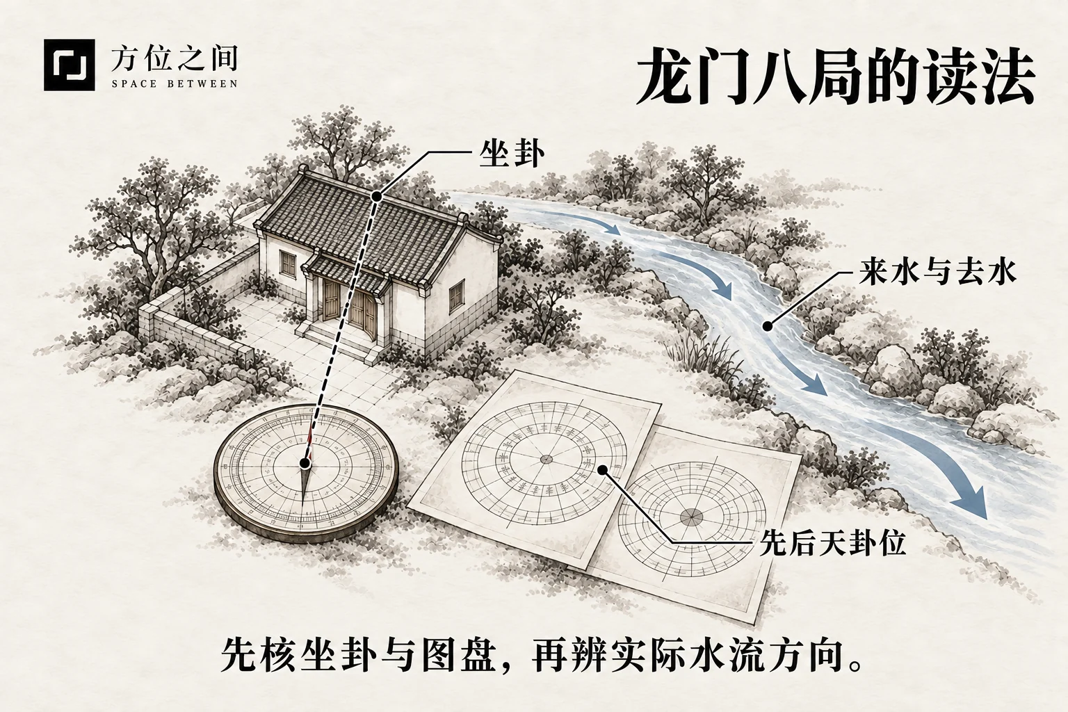 山水围合中的两个相互照应的方位环