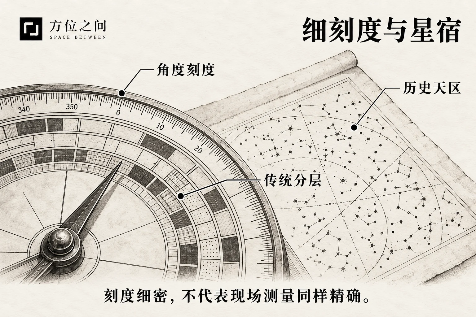 密疏相间的罗盘刻线与远处星点