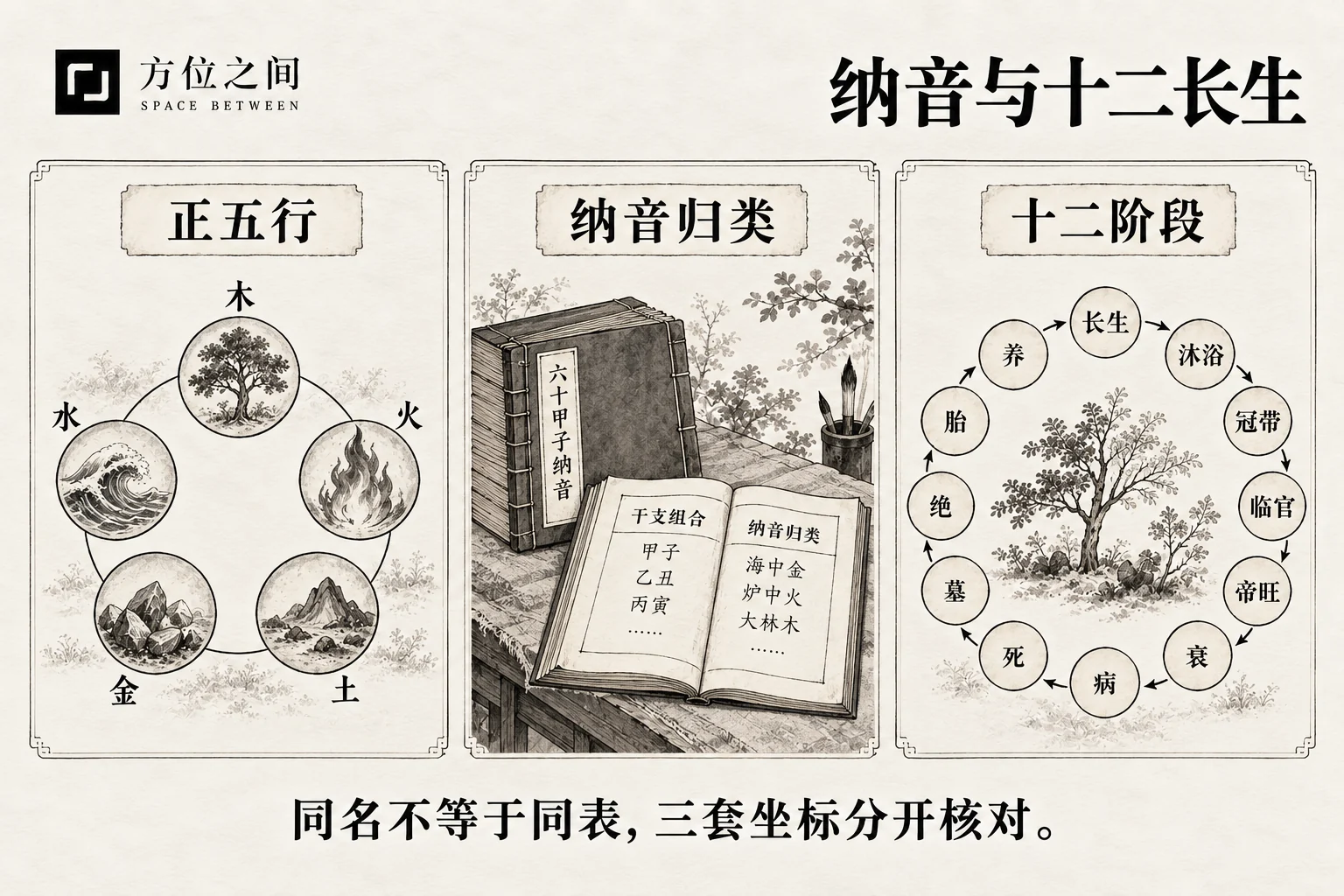 成对石子与种子嫩芽环列的艺术示意