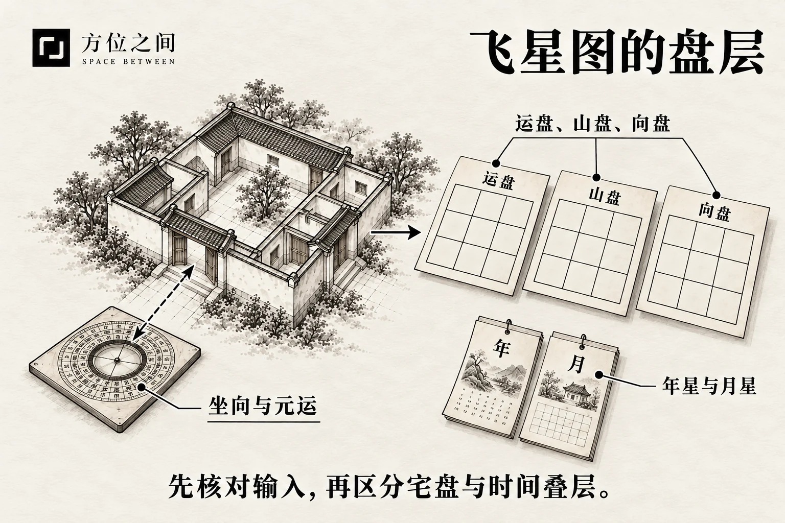 三层半透明纸片叠在房屋轮廓上的艺术示意