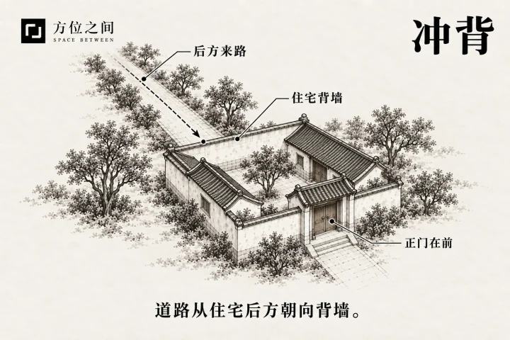 小巷尽端对着住宅后门的示意